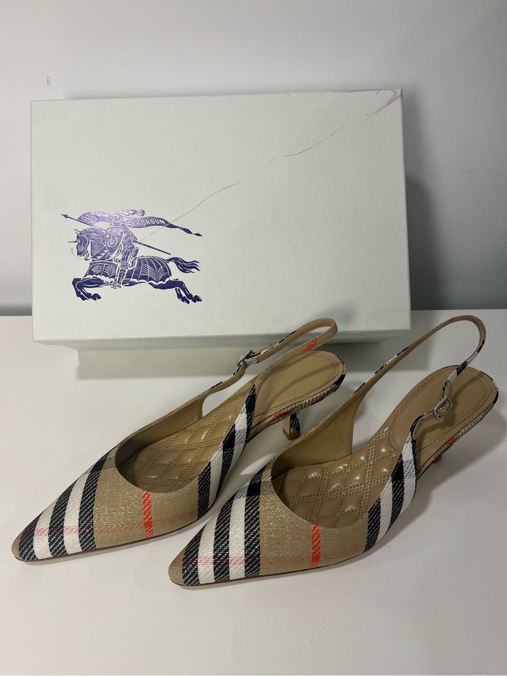 Burberry Women's Check Dame Slingback Pumps - Picture 4 of 10